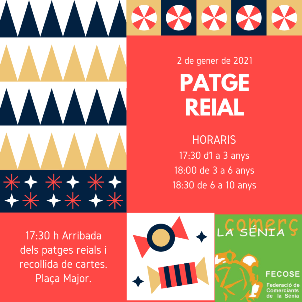 Cartell informatiu de l'arribada del Patge Reial amb detalls d'horaris i activitats.